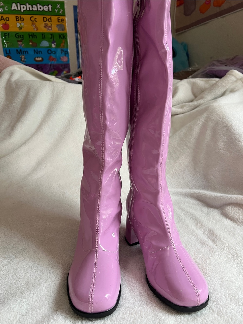 Over-the-Knee Patent Boots in Pink
